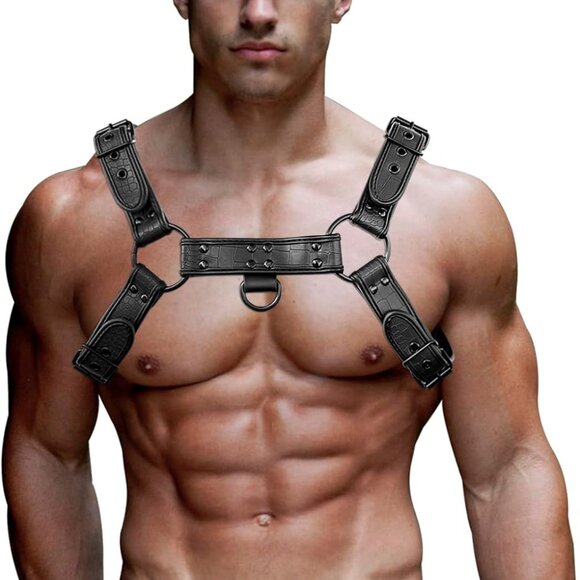 Alligator Pattern PU Mens Harness Leather Suspenders Belt Adjustable Shoulder St
